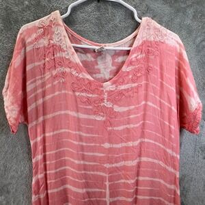 Ace Fashion Pink Tie Dye Embroidered V-Neck Rayon Maxi Dress Womens Small Boho